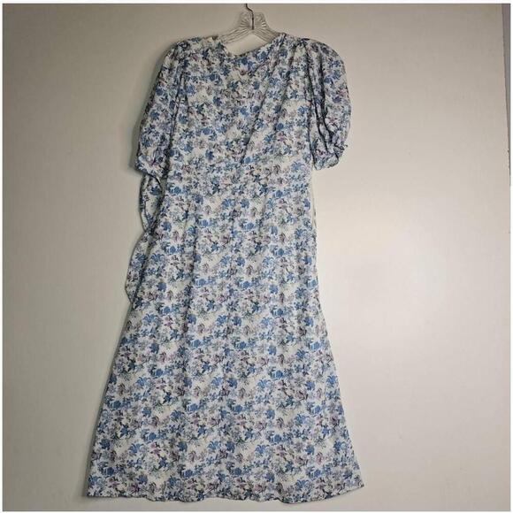 Lulus White Floral Print Puff Sleeve Faux-Wrap Dress Medium - Picture 8 of 11